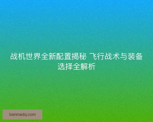 战机世界全新配置揭秘 飞行战术与装备选择全解析